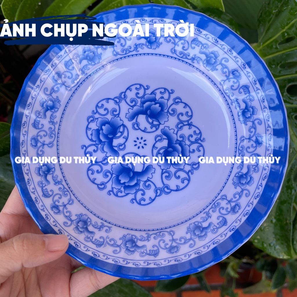 Dĩa Nhựa Melamine Đáy Sâu Màu Trắng, Vàng, Xanh, Bông Xanh, Bông Đỏ Chất Liệu Nhựa Phíp Mica Cứng Của Gia Dụng Du Thủy