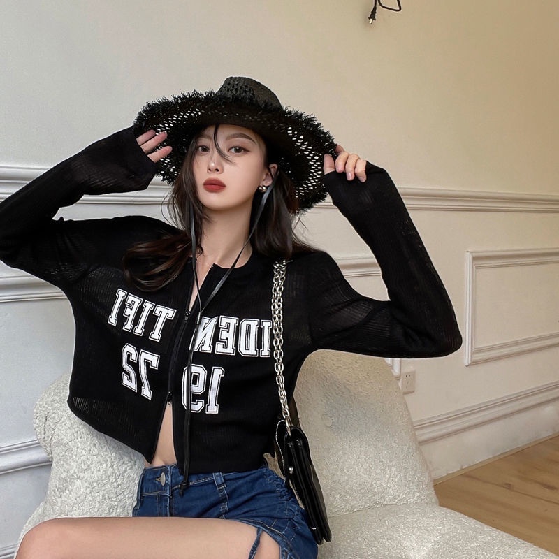Thời Trang Nữ Mới Mùa Thu Ngắn Hàng Đầu Thời Trang Hàn Quốc Áo Khoác Cardigan Dáng Dài