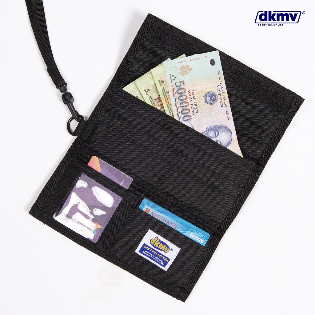 Ví dài unisex canvas màu đen nhiều ngăn DKMV - Label Wallet | K-V32-1