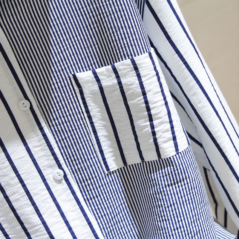 Áo sơ mi RENJIANVSHENG 164715 tay dài dáng rộng họa tiết kẻ sọc dễ phối đồ size M-4XL thời trang cho nữ