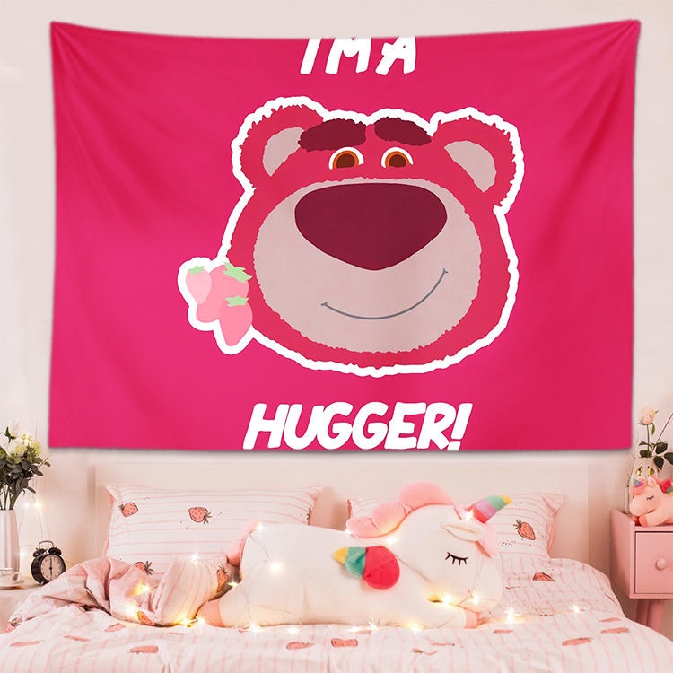 Tấm Vải Treo Tường Họa Tiết Gấu Dâu Hoạt Hình Đáng Yêu Bộ Chăn Gối Losto🍓
