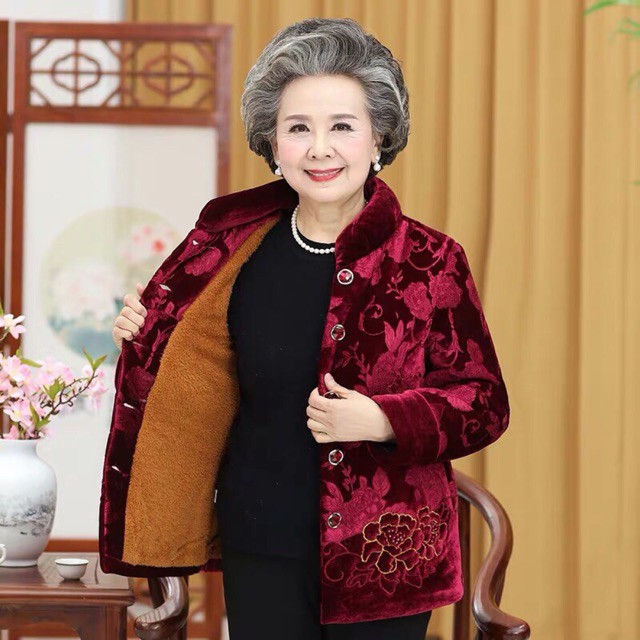 Áo nhung lót lông cừu bà già |shopee. Vn\Shopdenledz