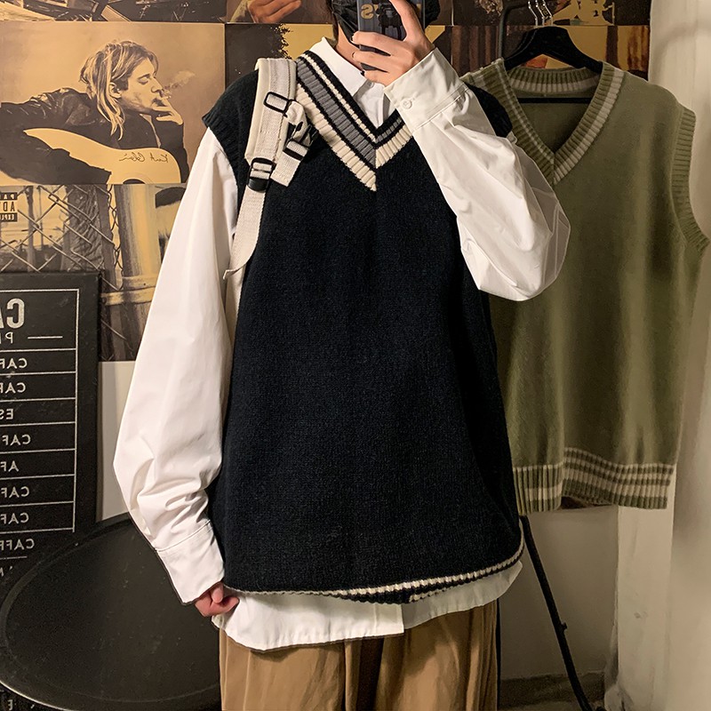 Áo len nam không tay cổ chữ V dáng rộng phong cách hàn Quốc xe tăng cho và nữ bigsize fashion áo len dệt kim áo vest unisexáo cặp áo không tay sweater