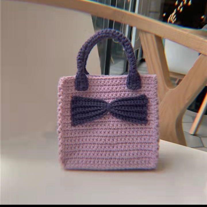 Túi Xách Đan Len Thủ Công Họa Tiết Quả Dâu Tây/Nho Đáng Yêu