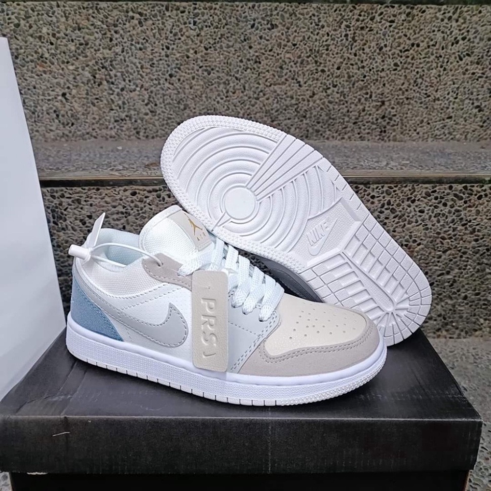 Giày Jordan Cổ Thấp Paris Màu Xám Gót Xanh Nam Nữ, Giày Jordan 1 Low paris Xám Nhạt Bản Đẹp Siêu Hot