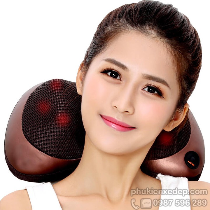 Gối massage cổ hồng ngoại ⚡FREESHIP⚡ đa năng trên ô tô, gia đình, văn phòng giúp giảm mỏi vai gáy cổ - Loại 8 bi