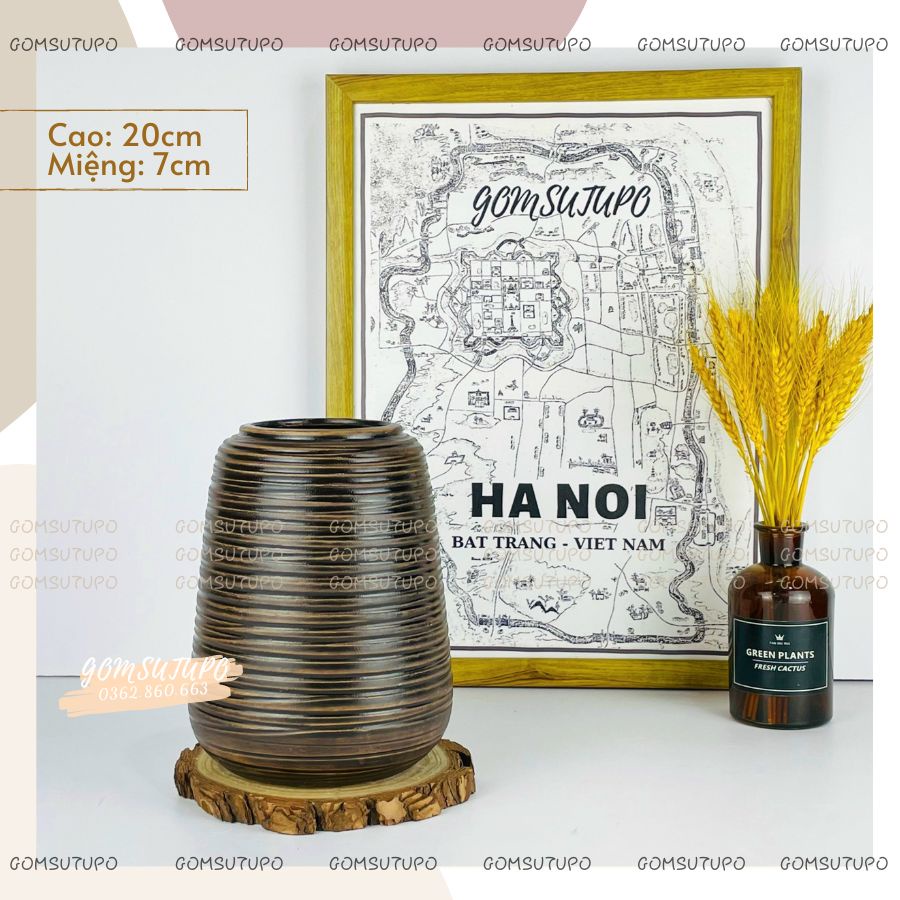 Lọ Hoa Gốm Men NÂU MỘC - Bình Hoa Decor Trang Trí gomsutupo - Gốm Sứ TUPO Bát Tràng