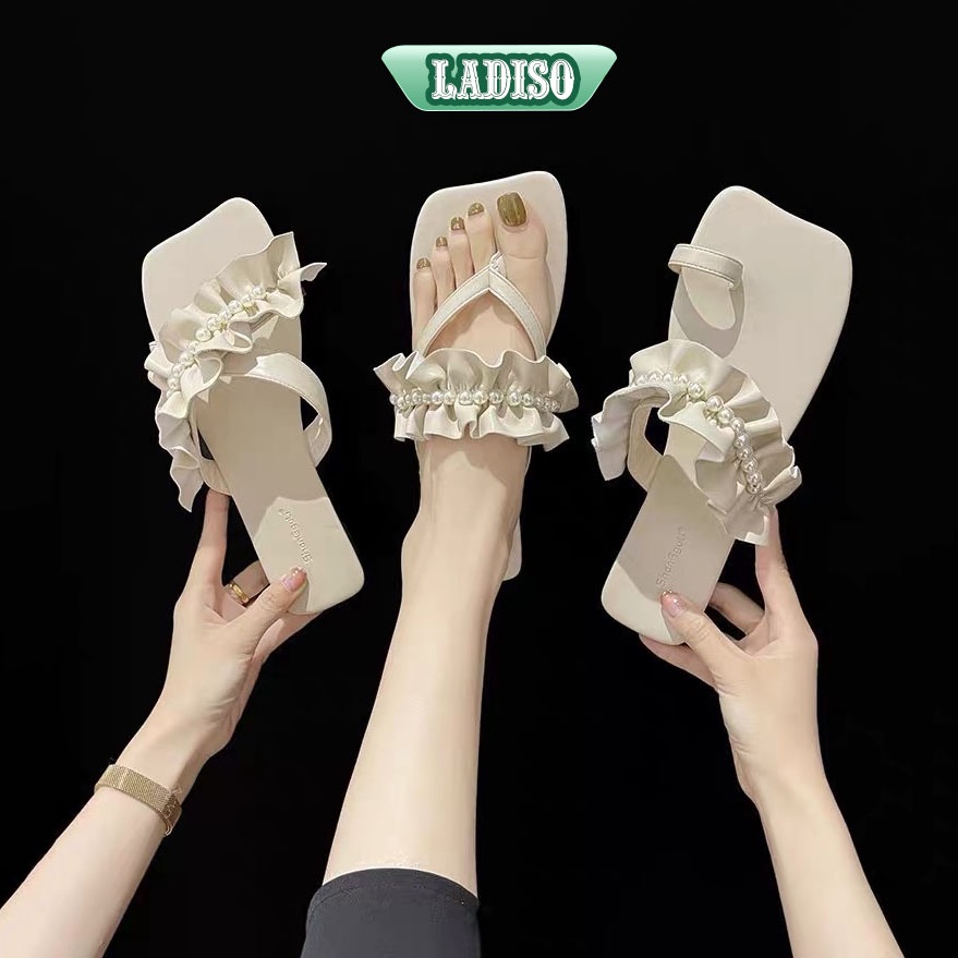 Dép lê nữ nhúm bèo đính ngọc dép kẹp xỏ ngón thời trang LADISO ulzzang tiểu thư phong cách hàn quốc đi biển  TT357