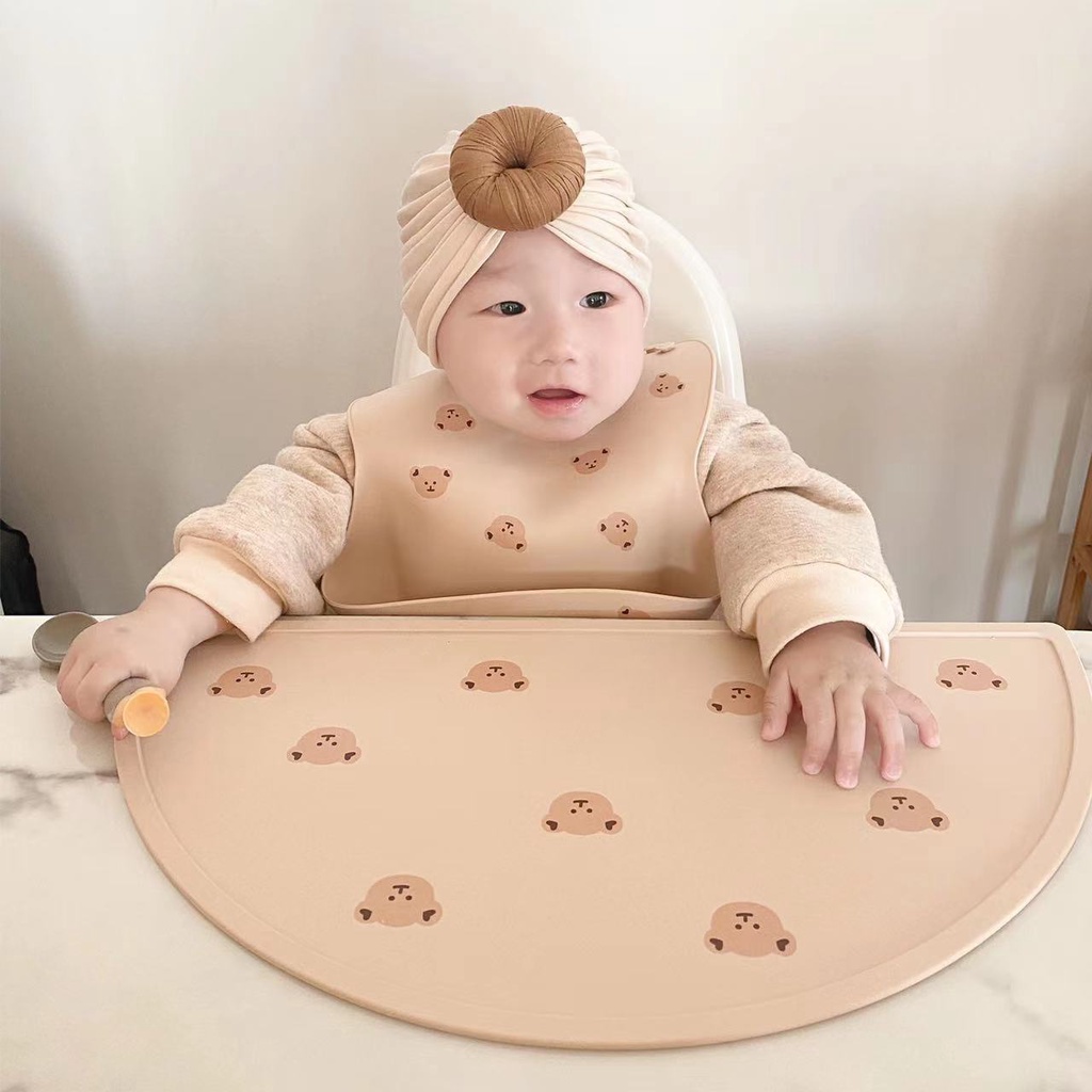Tấm Lót Bàn Ăn Bằng Silicone Hình Đầu Gấu Phong Cách Hàn Quốc Cho Bé