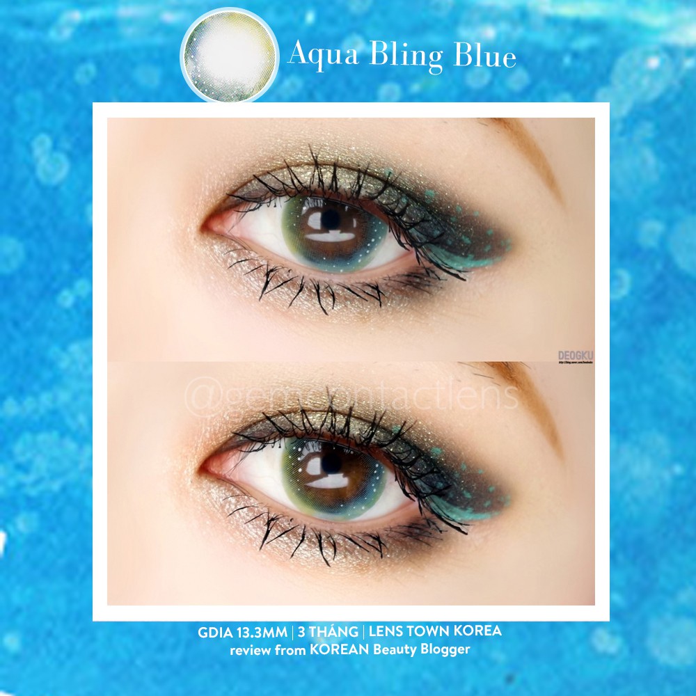 Áp Tròng AQUA BLING BLUE - LENS TOWN KOREA, Nội Địa Hàn HSD 3 Tháng, Họa Tiết Galaxy Ẩm Cao Phù Hợp Mắt Nhạy Cảm