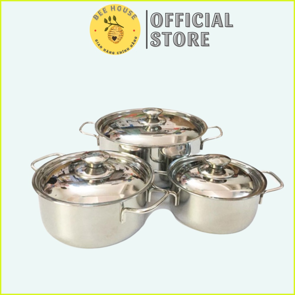 Bộ 3 nồi inox nhà bếp Sharp cao cấp đáy từ H&E dùng được cho bếp từ