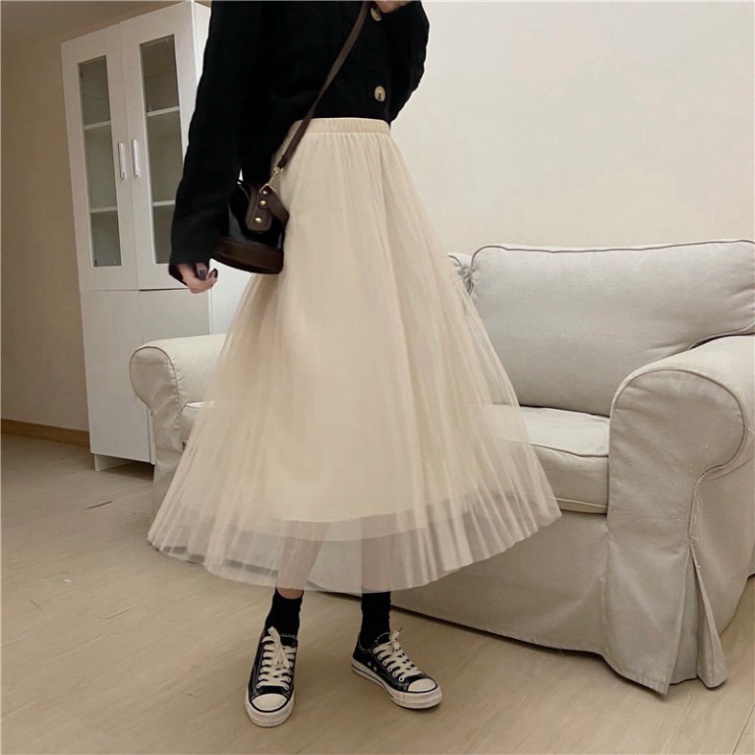 Chân váy dài xếp ly dáng xòe lưới ulzzang Hàn Quốc CV03 - Peyy Clothing May Vải Đẹp