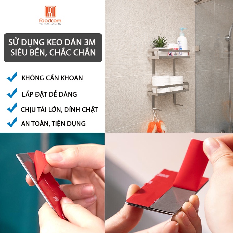 Kệ để đồ nhà tắm Foodcom đa năng 2 tầng, chất liệu inox không han gỉ có keo 3M chắc chắn