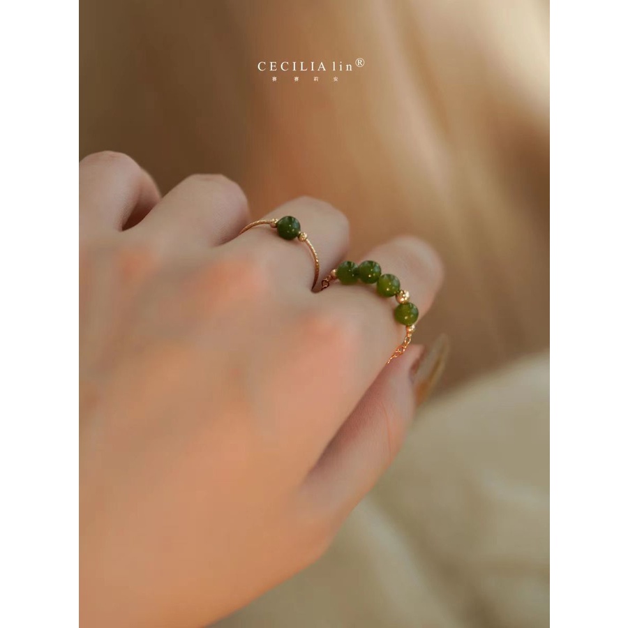 Nhẫn Đính Ngọc Bích Hetian Màu Ngọc Bích Sang Trọng Phong Cách Retro Đơn Giản Cao Cấp Cho Nữ