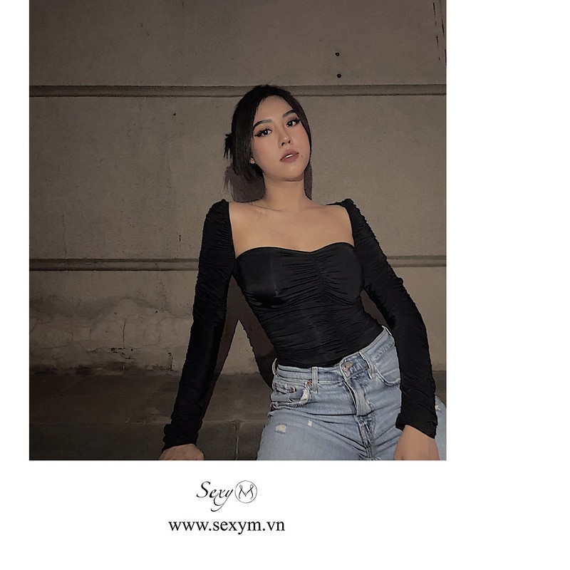 Bộ Liền Bodysuit Dúm Chun Màu Nude và Đen có Khuy cài đáy S052 Sexy M