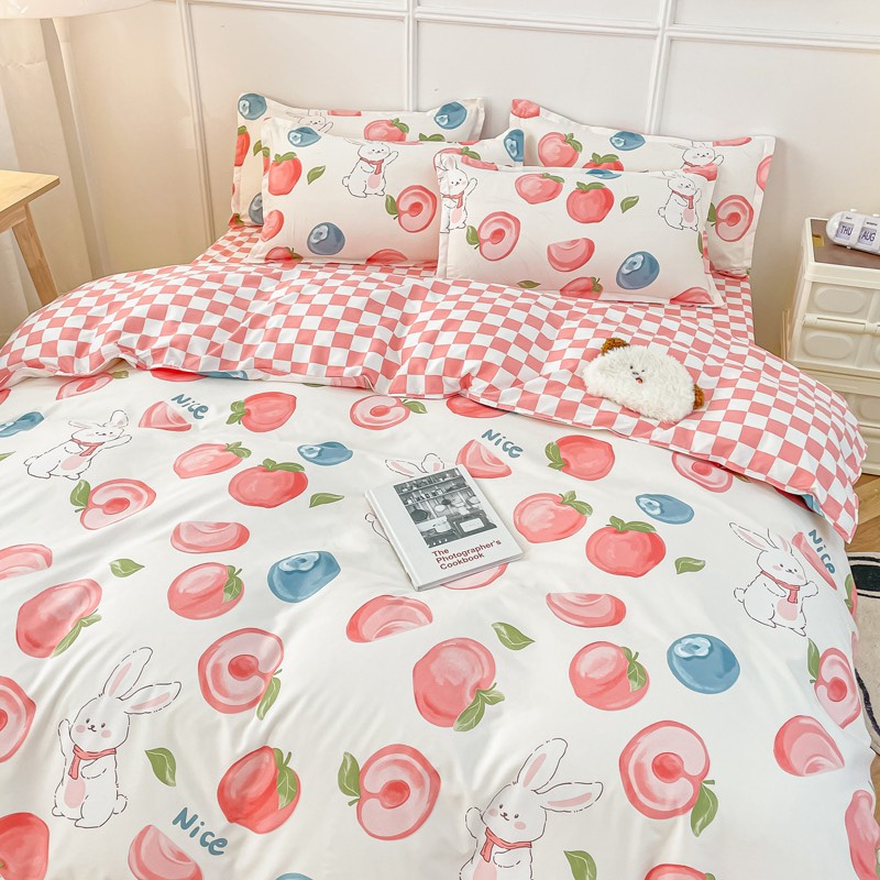Bộ vỏ chăn ga gối Cotton Poly M2T BEDDING gồm vỏ chăn mền, drap ga giường và 2 vỏ gối nằm - PL Thỏ Đào