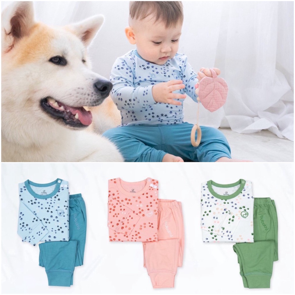 [CHÍNH HÃNG] Bộ dài tay cài vai sợi tre bàn chân cún trẻ em Bambus Puppie BB001.01 Bu
