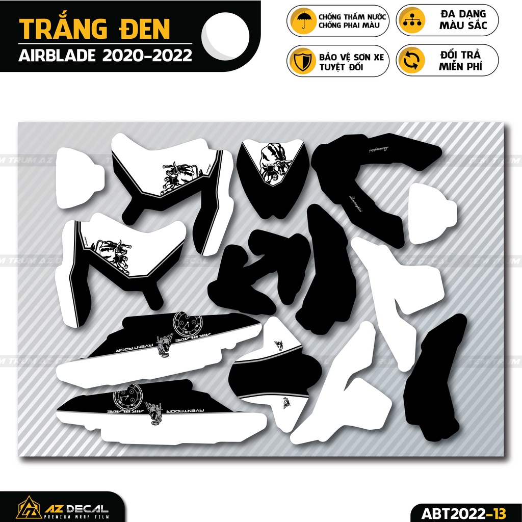 Tem Trùm Xe Air Blade Mẫu Lamborghini Đẹp | ABT2022-13 | Decal Xe AB AirBlade Cao Cấp, Bảo Vệ Sơn Xe