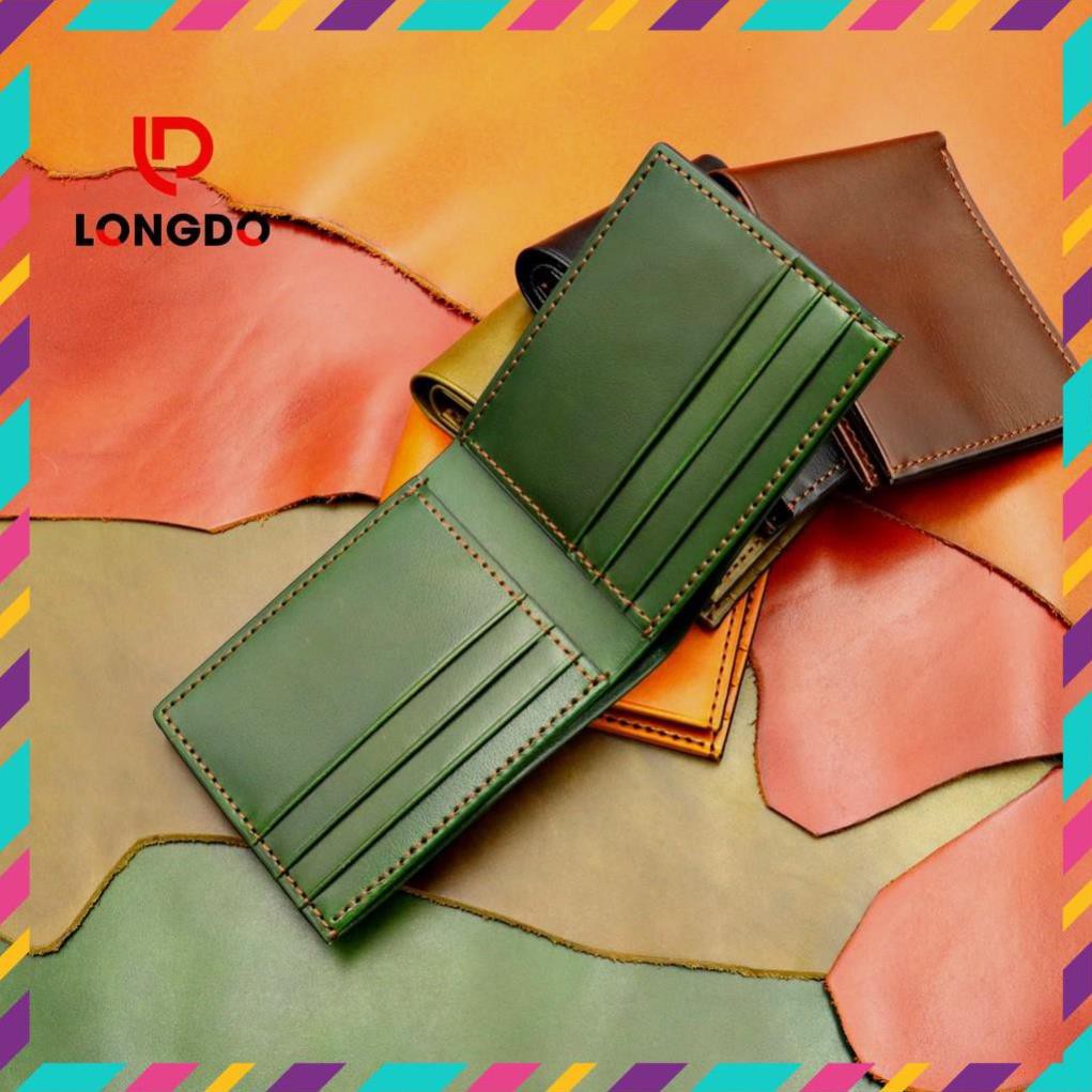 Ví Da Bò Nam Handmade Màu Xanh Lá - Cam Kết 100% Da Bò Thật