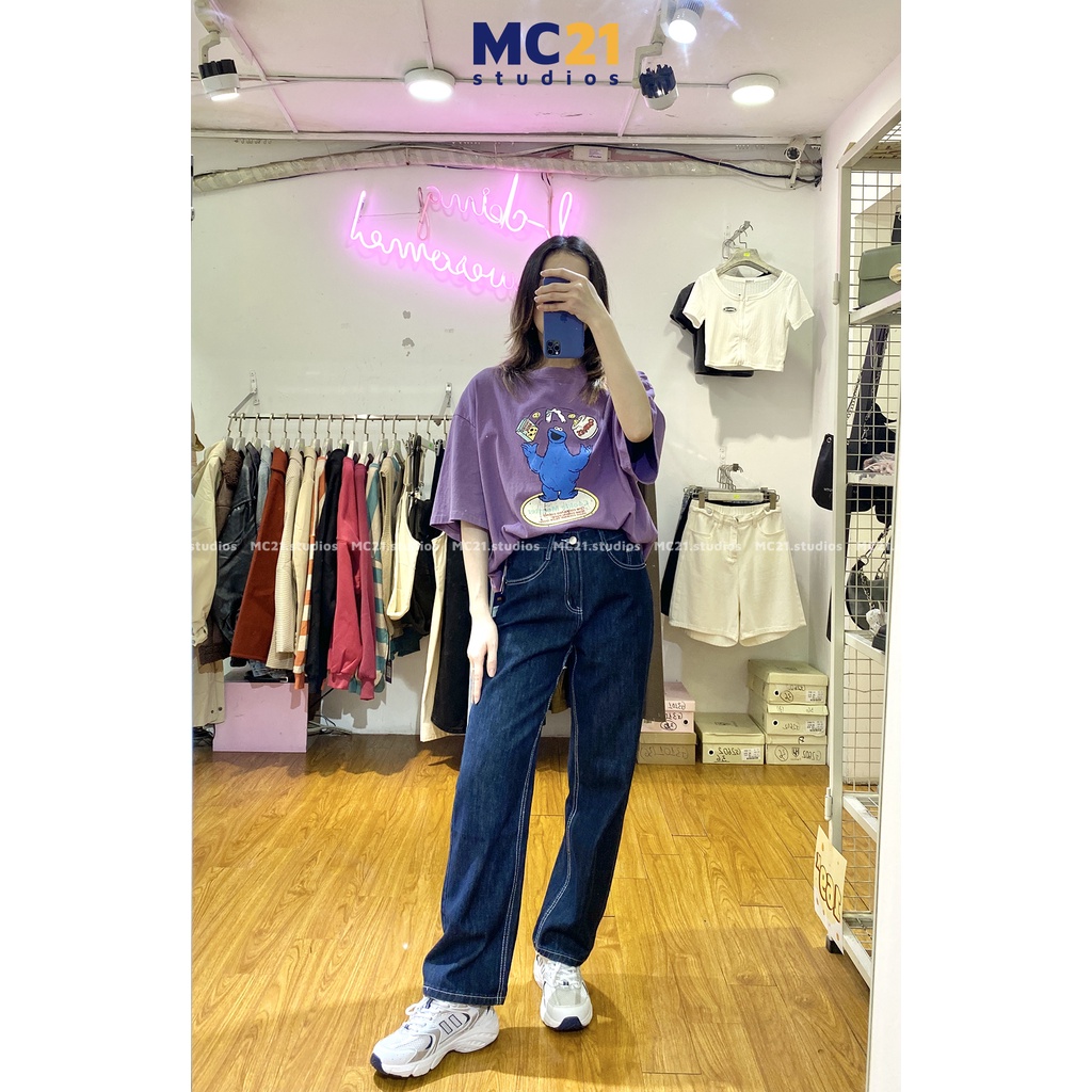 Quần jeans dáng suông MINION CLOTHING cạp lưng cao Ulzzang Streetwear Hàn Quốc chất bò xịn mềm mịn Q80