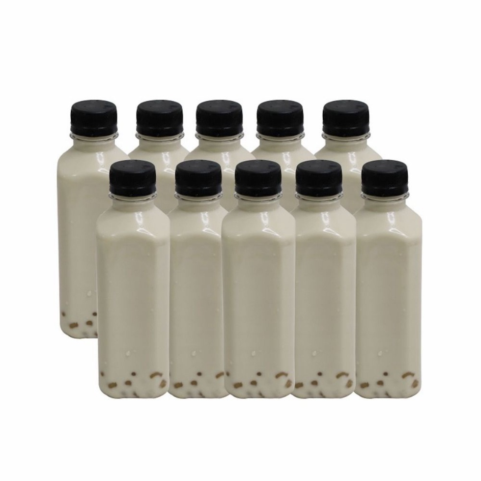set 10 chai nhựa vuông nắp đen dung tích 330ml làm trà thái, trà sữa