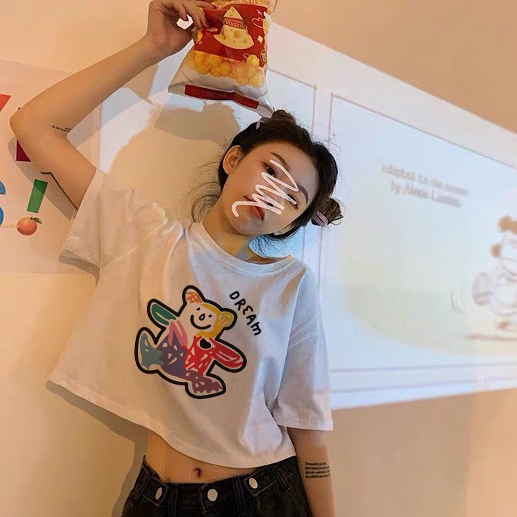 Áo Thun Crotop Form Rộng Unisex Tay Ngắn Chất Cotton Mềm Mại In Hình Gấu DREAM Ulzzang Style Hàn Quốc TTT0152