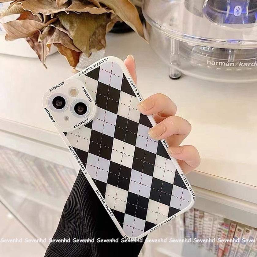 Ốp điện thoại họa tiết lưới đen trắng thời trang thích hợp cho iPhone 13 12 11 Pro Max SE2020 X XR XS Max 8 7 6 6s Plus