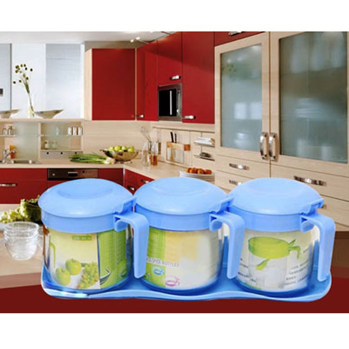 BỘ 3 LỌ THỦY TINH ĐA NĂNG CÓ NẮP VÀ KHAY ĐỰNG CAO CẤP TIỆN DỤNG