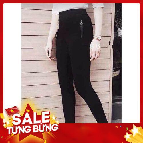 Quần legging nữ cạp cao tôn dáng vải U MÌ HÀN khóa sườn cách điệu thời trang