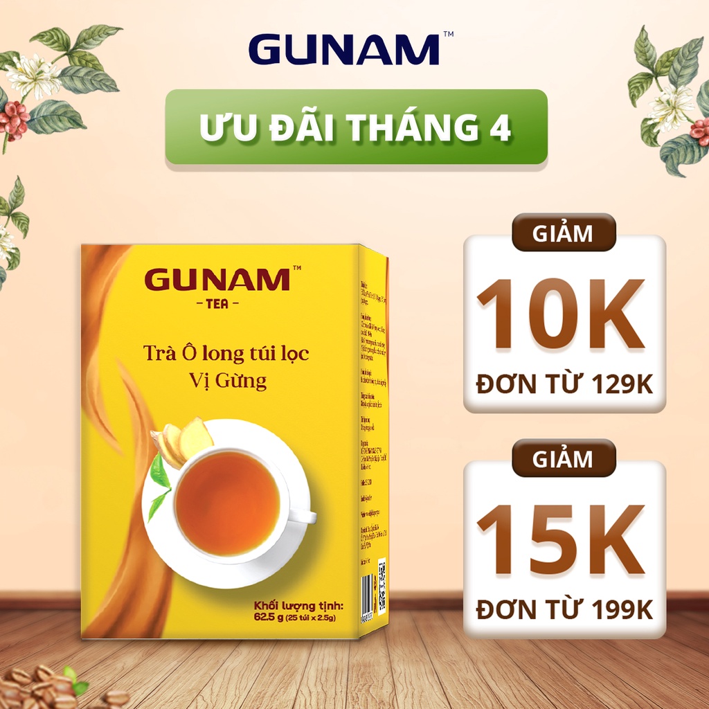 Trà Olong túi lọc GUNAM vị gừng thanh lọc (hộp 25 gói x 2,5g)