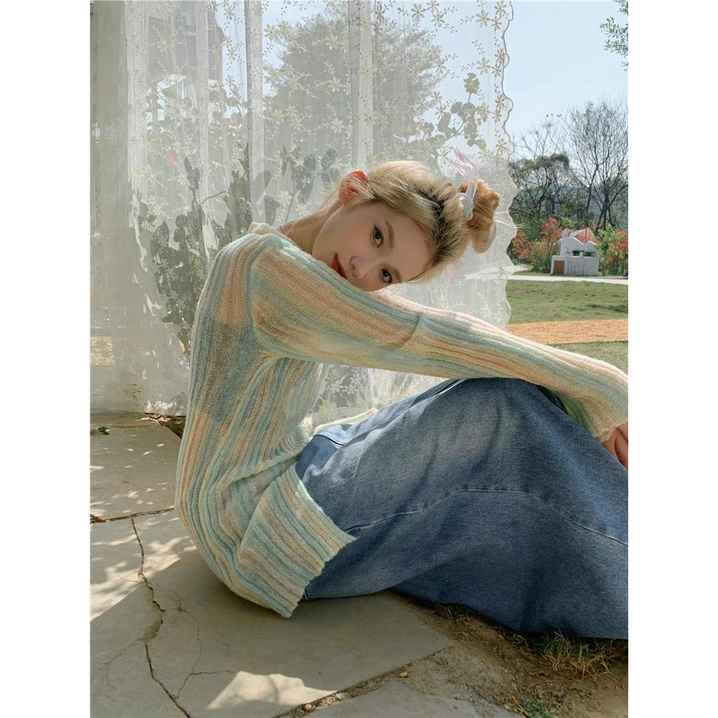 Áo Dệt Kim Chống Nắng Màu Gradient Họa Tiết Kẻ Sọc Dành Cho Nữ 61446