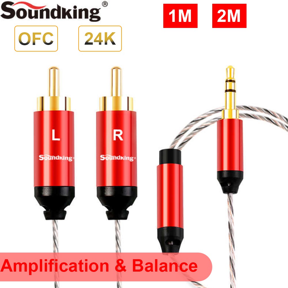 Cáp audio 3.5mm ra 2 đầu bông sen AV RCA OFC 4N 99,99% ultra thin  high amplifier performance Soundking 1 mét và 2 mét