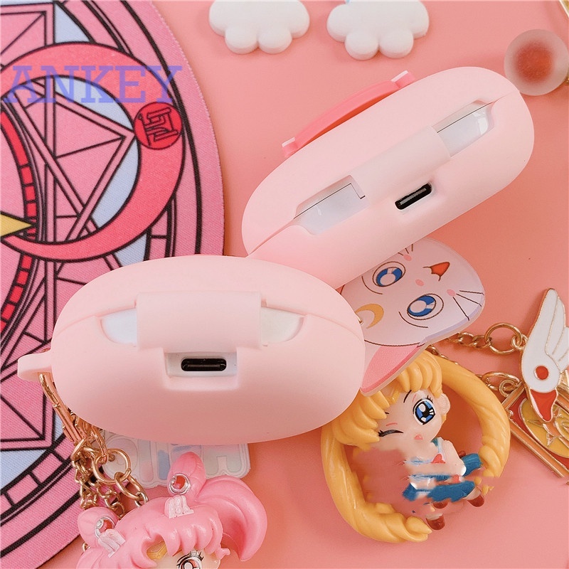 OPPO Enco W11 / Buds / W31 Earphone Silicone Case Pink Girl Sailor Moon Earbuds Waterproof Shockproof Case Soft Protective Case Headphone Cover Headset Skin with Hook