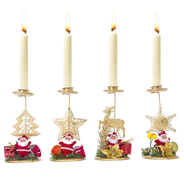 [Hàng Mới Về] Giá Đỡ Nến Để Bàn Hình Ông Già Noel Bằng Sắt Mạ Vàng Dễ Thương Sáng Tạo Phong Cách Châu Âu