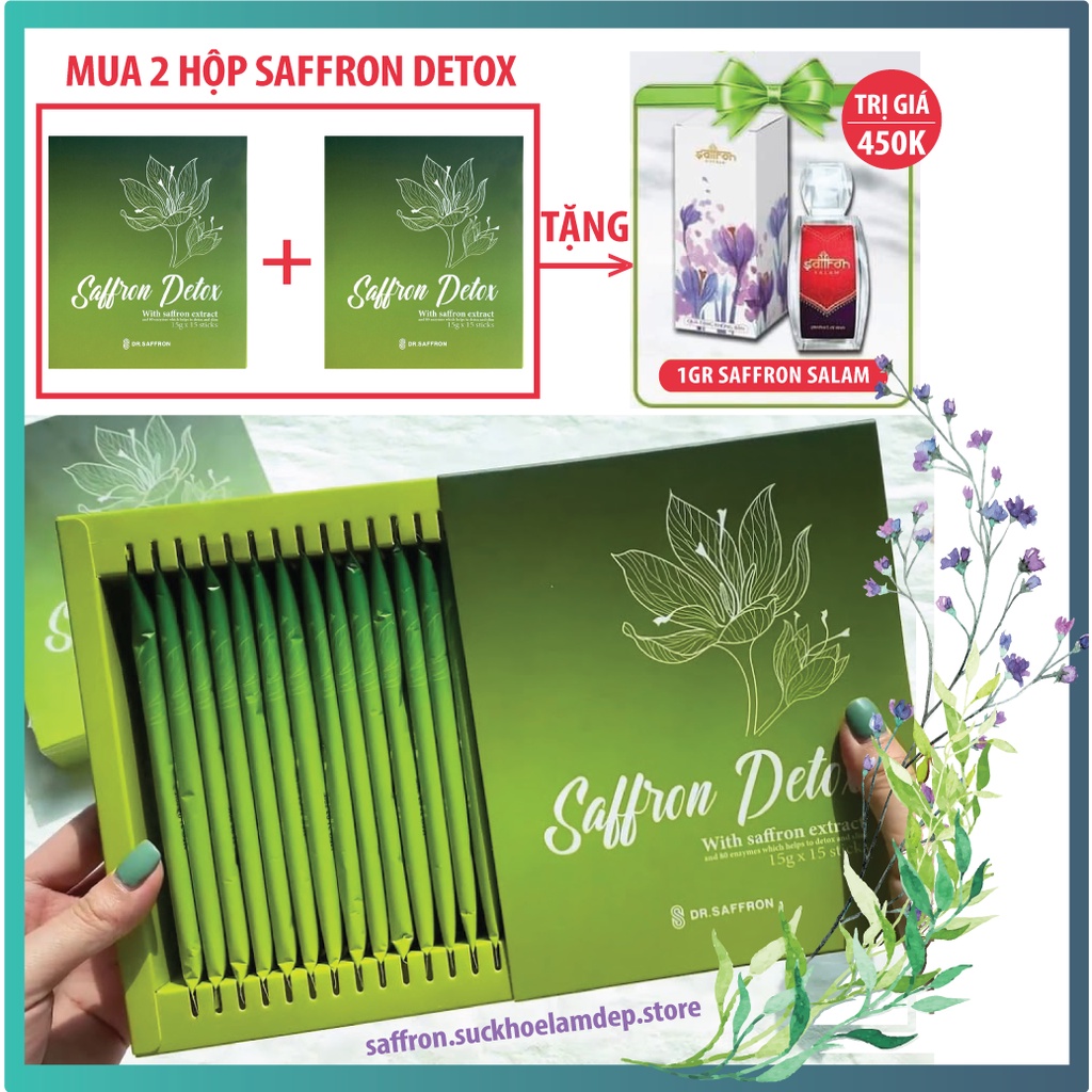 [GIẢM 15%] Thạch Giảm Cân Saffron Detox Giảm Mỡ Bụng Thải Độc Đốt Mỡ Eo Thon Trà Saffron 80 Rau Củ Brazil - Hộp 15 Gói