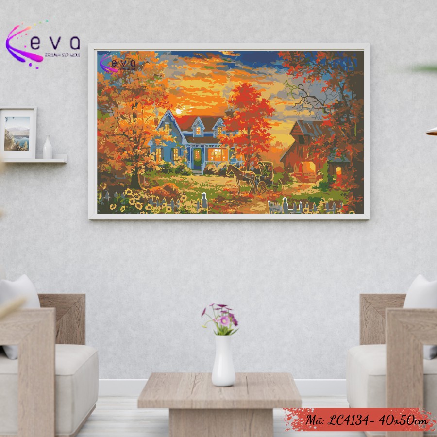 Tranh Sơn Dầu Số Hóa Tự Tô Màu Theo Số Mẫu Phong Cảnh - LC4134 Kèm Màu Acrylic Kích Thước 40x50cm