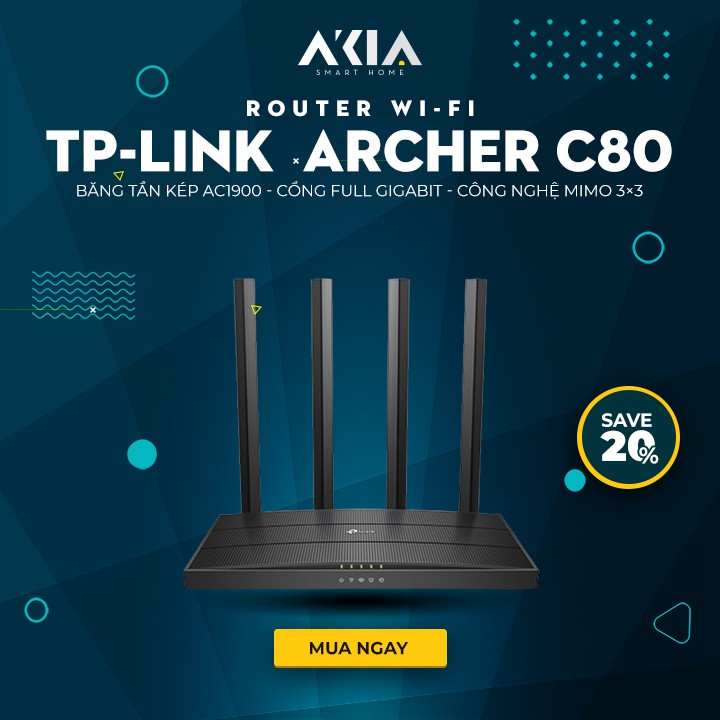 [Nhập PSHTAX10 giảm 20K] Bộ phát wifi TP-Link băng tần kép AC1900 Archer C80 MU-MIMO - Router Gigabit