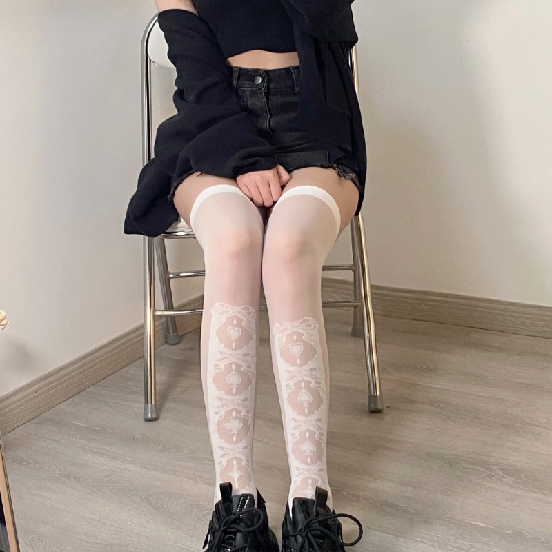 XIXI Tất Lụa Dài Qua Gối Họa Tiết Trái Tim / Ngôi Sao Phong Cách Lolita Gothic Dễ Thương Cho Nữ