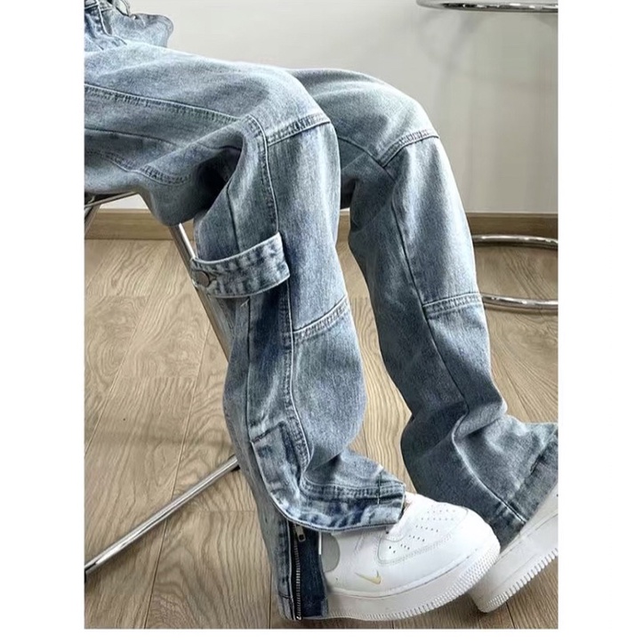 Quần Jean Kéo Khoá Ống Quần, Quần Denim ống rông