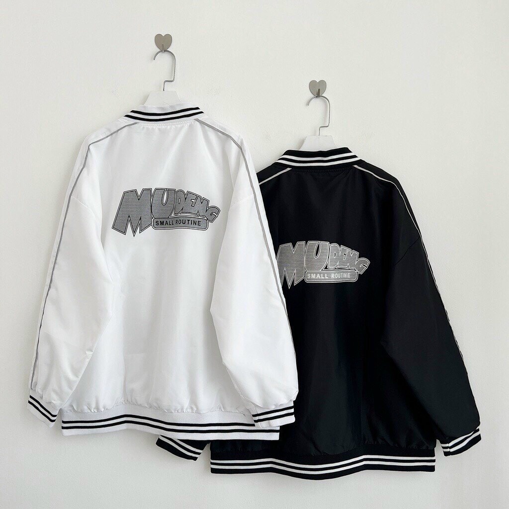 Áo Khoác Bomber Jacket Dù 2 Lớp Phản Quang MUDENG Varsity Form Rộng Nam Nữ Unisex Phong Cách Hàn Quốc Ulzzang