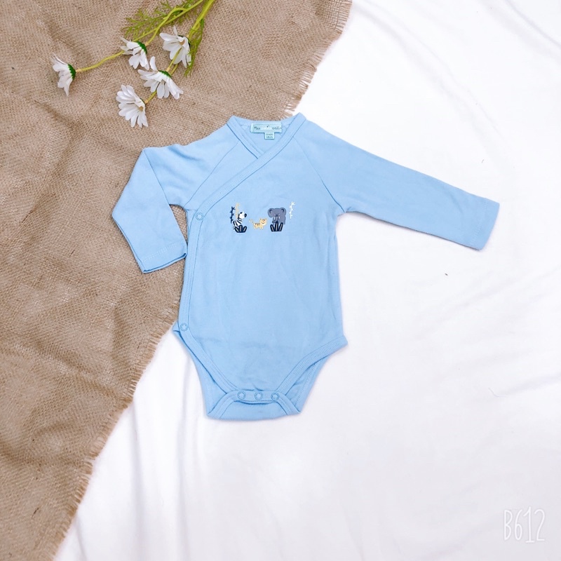 Body chip vạt chéo Quảng Châu chất cotton dày dặn cho trẻ sơ sinh, thiếu tháng 0-9m