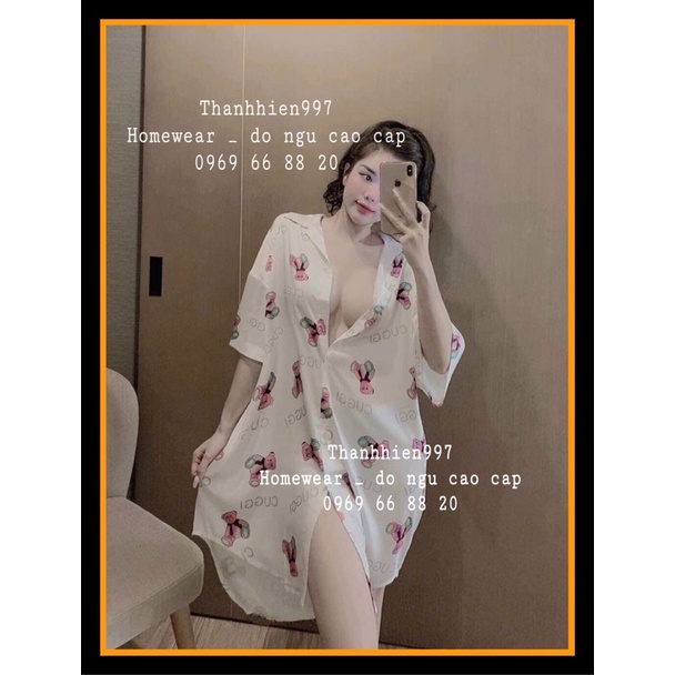 Váy ngủ sơ mi lụa tay lỡ gấu bảy sắc cầu vòng cute 13