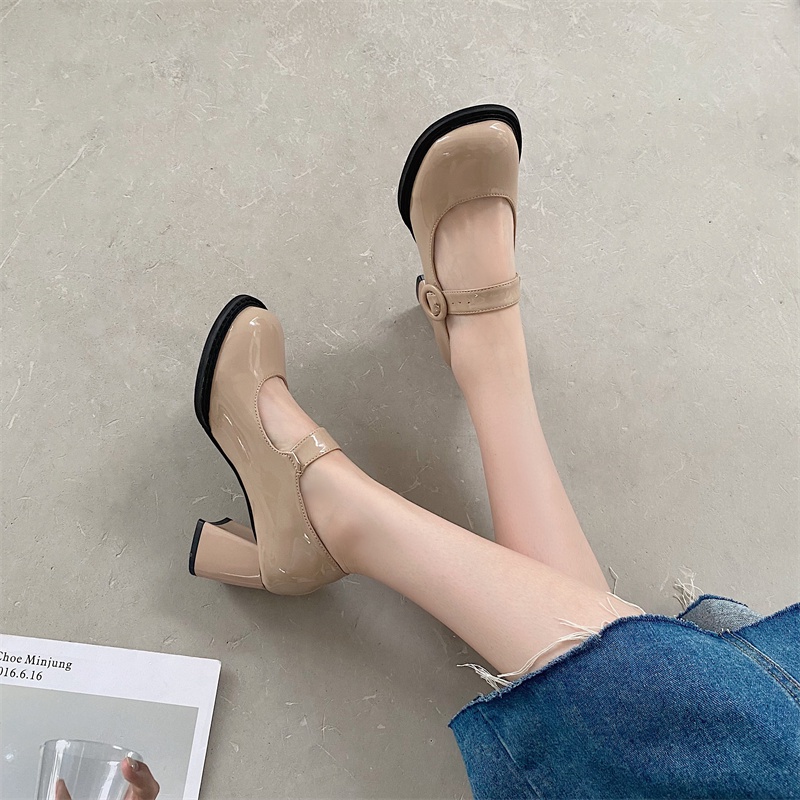 Giày Cao Gót Da Mũi Tròn Phong Cách Lolita Thời Trang Cho Nữ