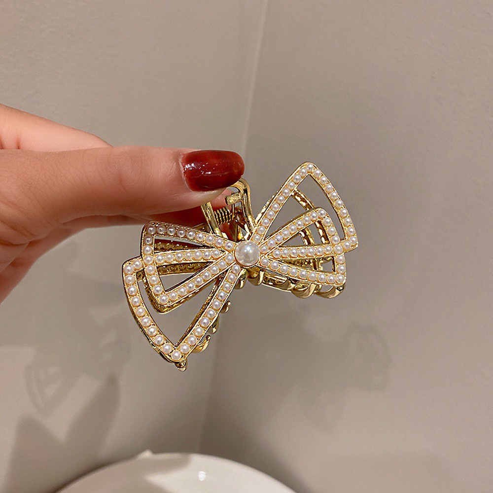 Kẹp Tóc Càng Cua Mini Đính Nơ Và Ngọc Trai Phong Cách Hàn Quốc Thanh Lịch Cho Nữ Giá Đỡ