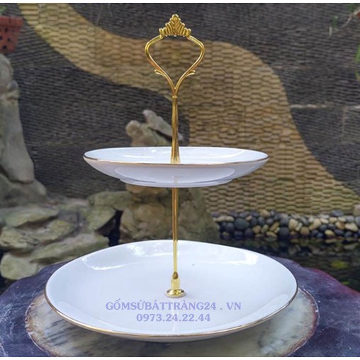 ĐĨA TẦNG ĐỰNG BÁNH KẸO KHAY 2 TẦNG SỨ ĐẸP ĐĨA THÁP TẦNG GỐM SỨ ĐỂ MỨT BÁNH CAO CẤP