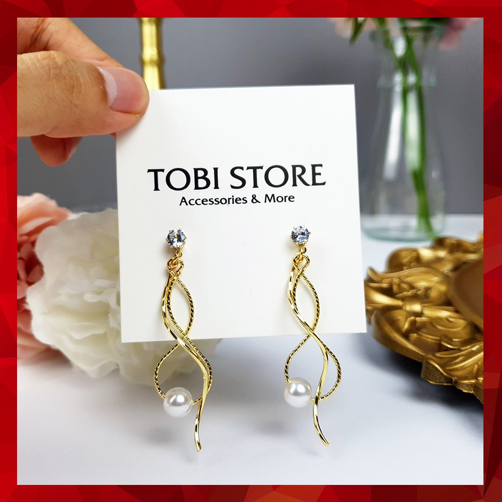 Khuyên tai nữ hoa dai bông tai dài tua rua đính ngọc trắng TB225 TOBI STORE