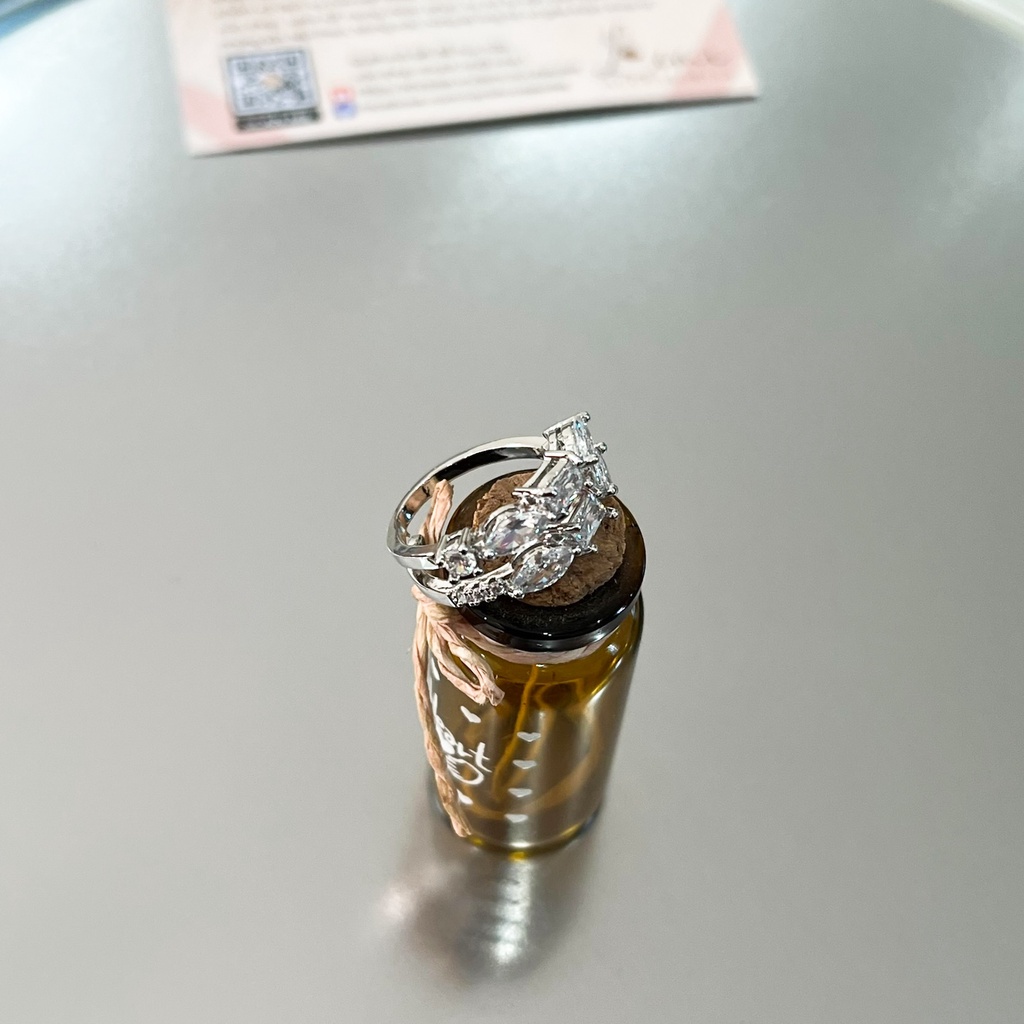 Nhẫn nữ mạ bạc S925 vòng tròn đôi có đính đá nhân tạo không phai màu không han rỉ có bảo hành, Lémi accessories