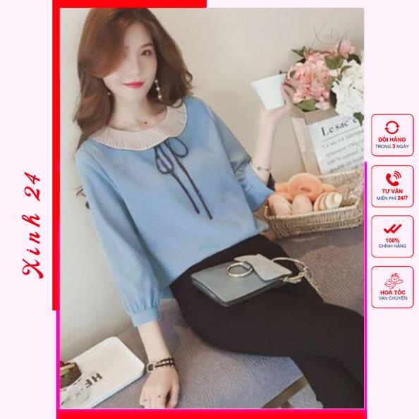 Áo kiểu , áo sơ mi nữ công sở tay lửng cổ áo dập ly phong cách trẻ trung | BigBuy360 - bigbuy360.vn