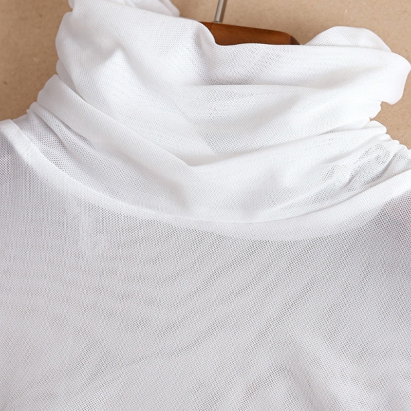 Han Áo Crop Top Lưới Nửa Cổ Rùa Màu Trơn Có Thể Tháo Rời Cho Nữ Nec