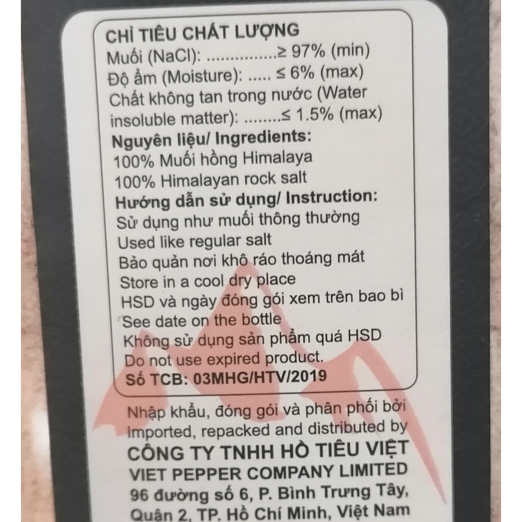 [HẠT HỘP LỚN 1.1 Kg] MUỐI HỒNG [Pakistan] VIPEP Hymalayan Pink Salt